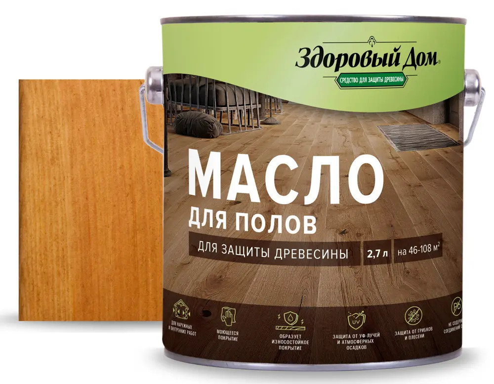 Масло для деревянных полов ЗДОРОВЫЙ ДОМ - натуральная защита цвета дуб 82336792