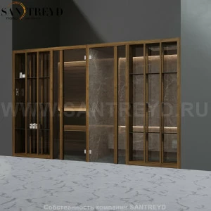 Effegibi YOKU.S SH YO.10320001 Комбинированная баня: хаммам и сауна. Установка: в нишу. Мощность: 10,5 кВт макс. Размеры: длина 342 см, ширина 170 см. Отделка: чёрный орех и темный керамогранит