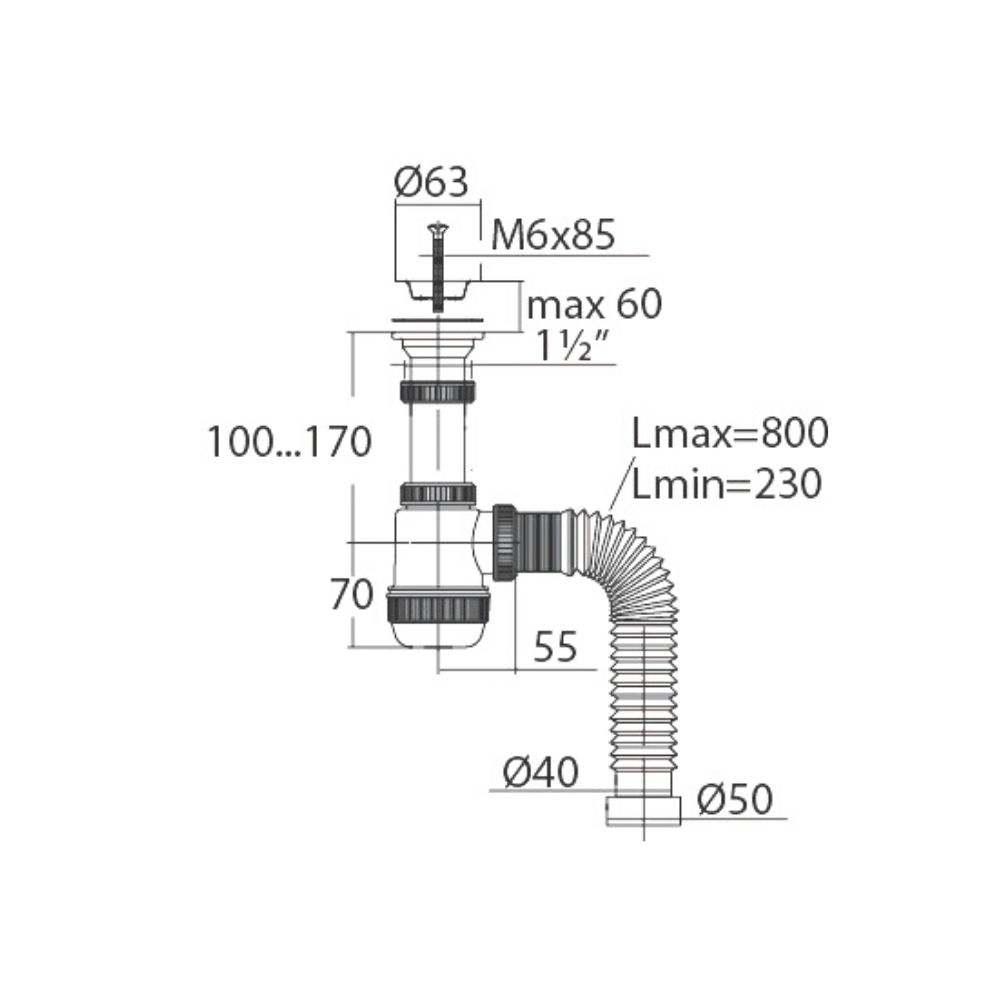 Сифон "МИНИ Элит" (30986780) с нерж.чашкой д.63мм и гофротруб(1 1/2" - д.40/50) 30986780 Santreyd  - Вид №1