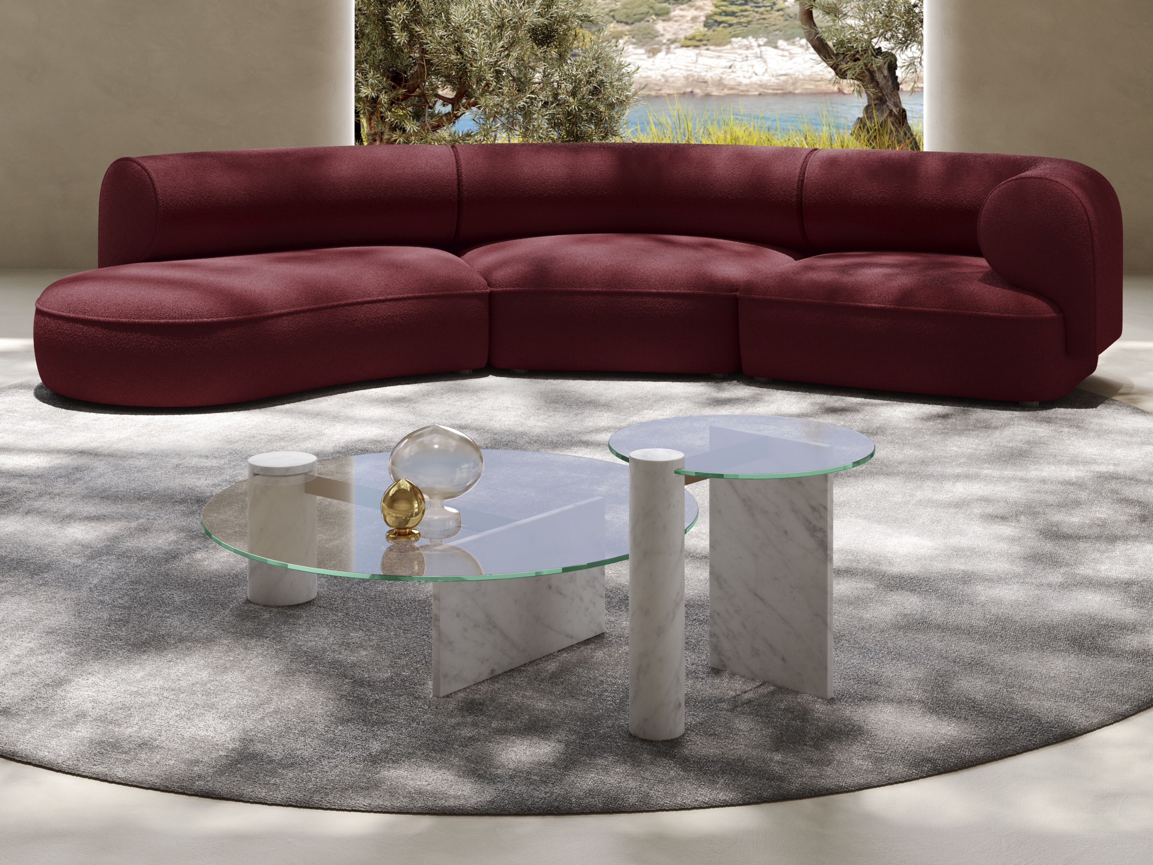 Высокий мраморный круглый журнальный столик со стеклянной столешницей Natuzzi Italia Solar ARCH-00032832 - Вид №5