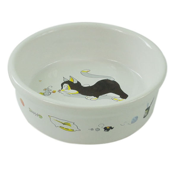 ПР0044098 Миска для животных Кошка с мышкой белая керамическая 13х4см 250мл Foxie 