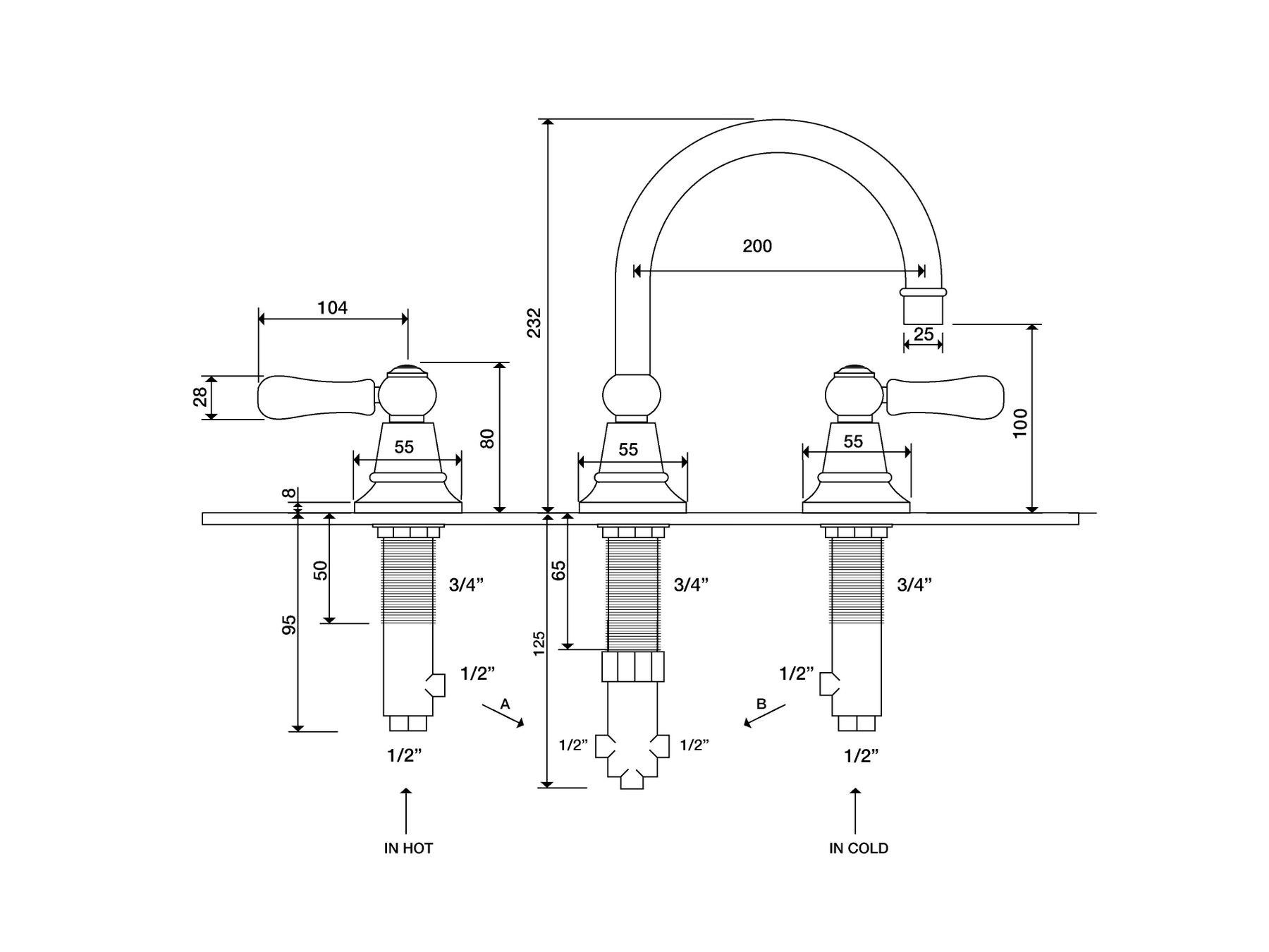Смеситель для раковины с 3 отверстиями rvb FLAMANT BUTLER ARCH-00066961 - Вид №2