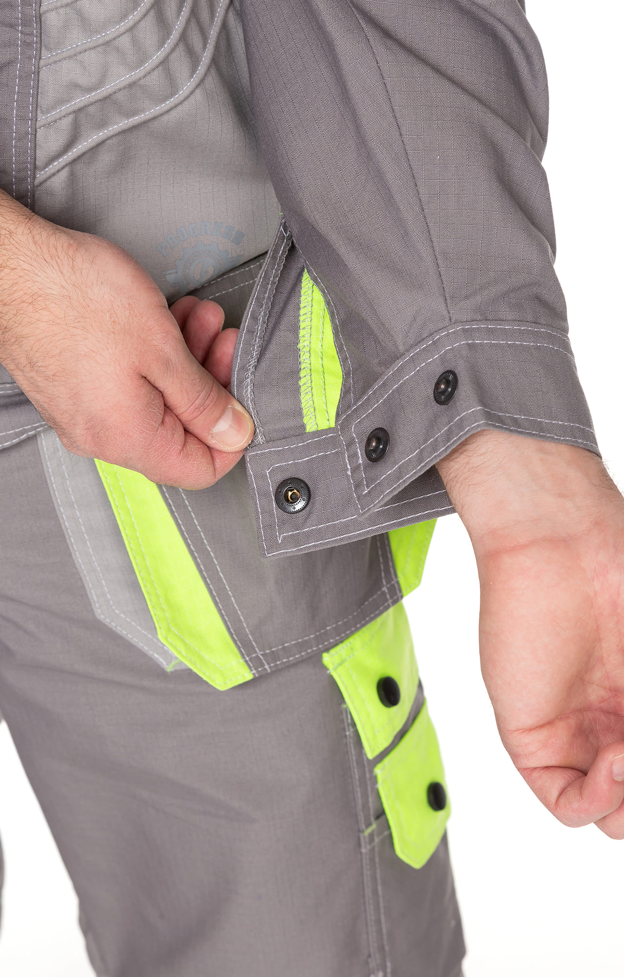 68816 Костюм "Прогресс" темно-серый светло-серый с лимонным  Летняя спецодежда  размер 48-50/182-188  - Вид №12