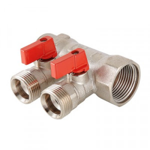 VTc.580.NE.0603 Коллектор с отсекающими кранами, под «евроконус» Valtec 1" x 3 вых., «евроконус»