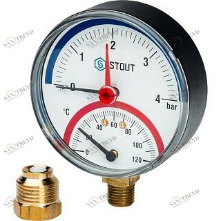 Термоманометр радиальный 80 мм 1/2" 4 бар STOUT SIM0006800415