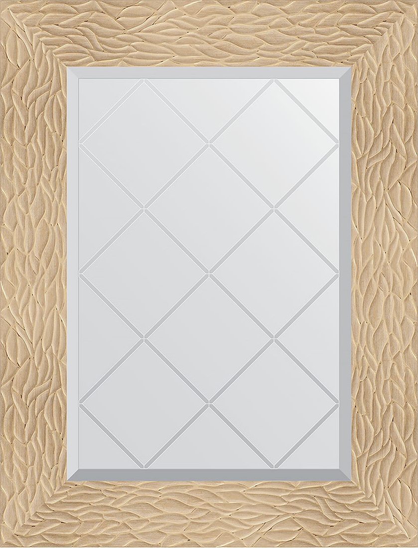 BY 4021 Зеркало с гравировкой в багетной раме - золотые дюны 90 mm EVOFORM Exclusive-G