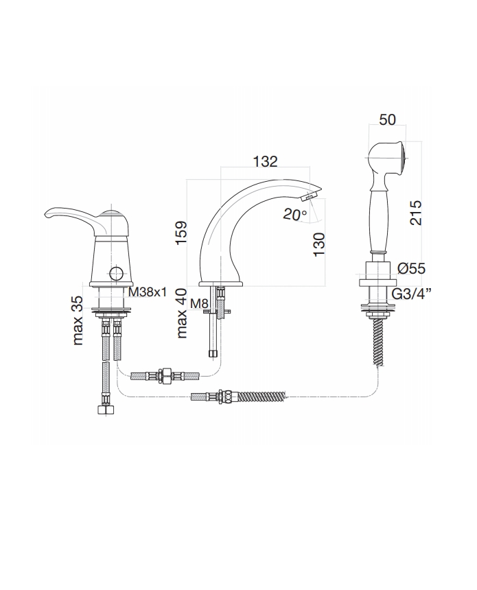 47OO5105 Смеситель на борт ванны , золото Fiore JAFAR  - Вид №2