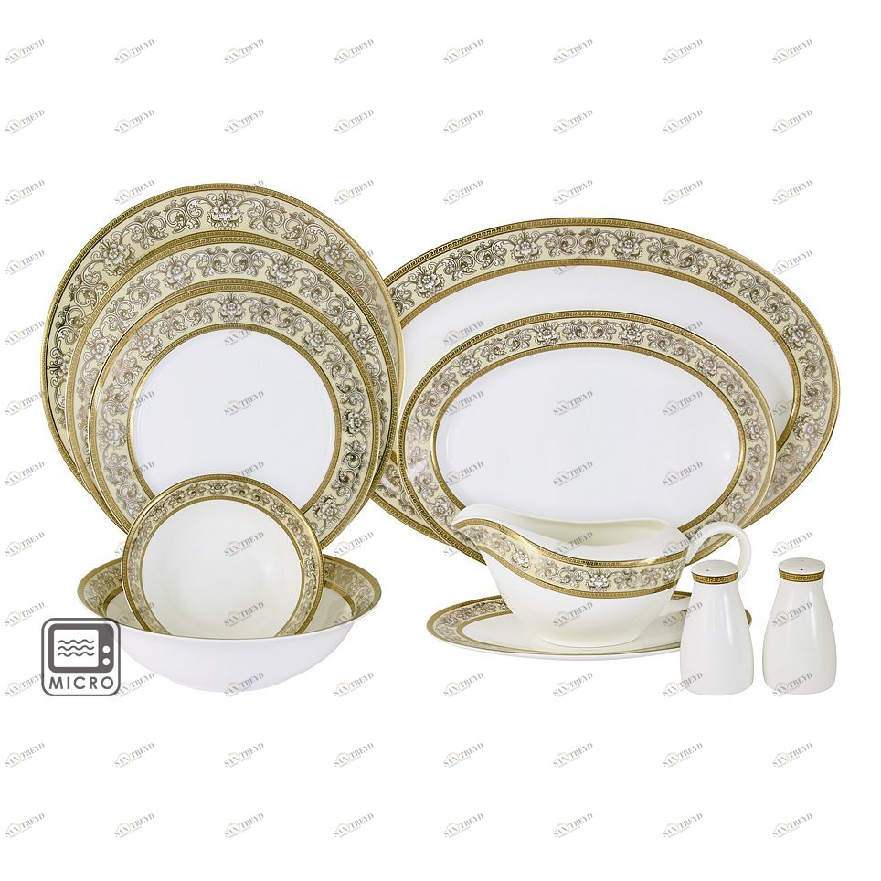 Сервиз обеденный фарфоровый белый с золотым на 6 персон, 27 предметов "Престиж" ANNA LAFARG EMILY ПРЕСТИЖ 00-3946660 Белый;золото