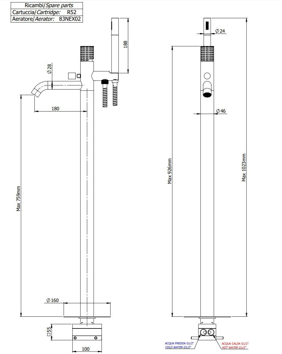 Однорычажный смеситель для ванны Remer Rubinetterie Celebrity ARCH-00096414 - Вид №3