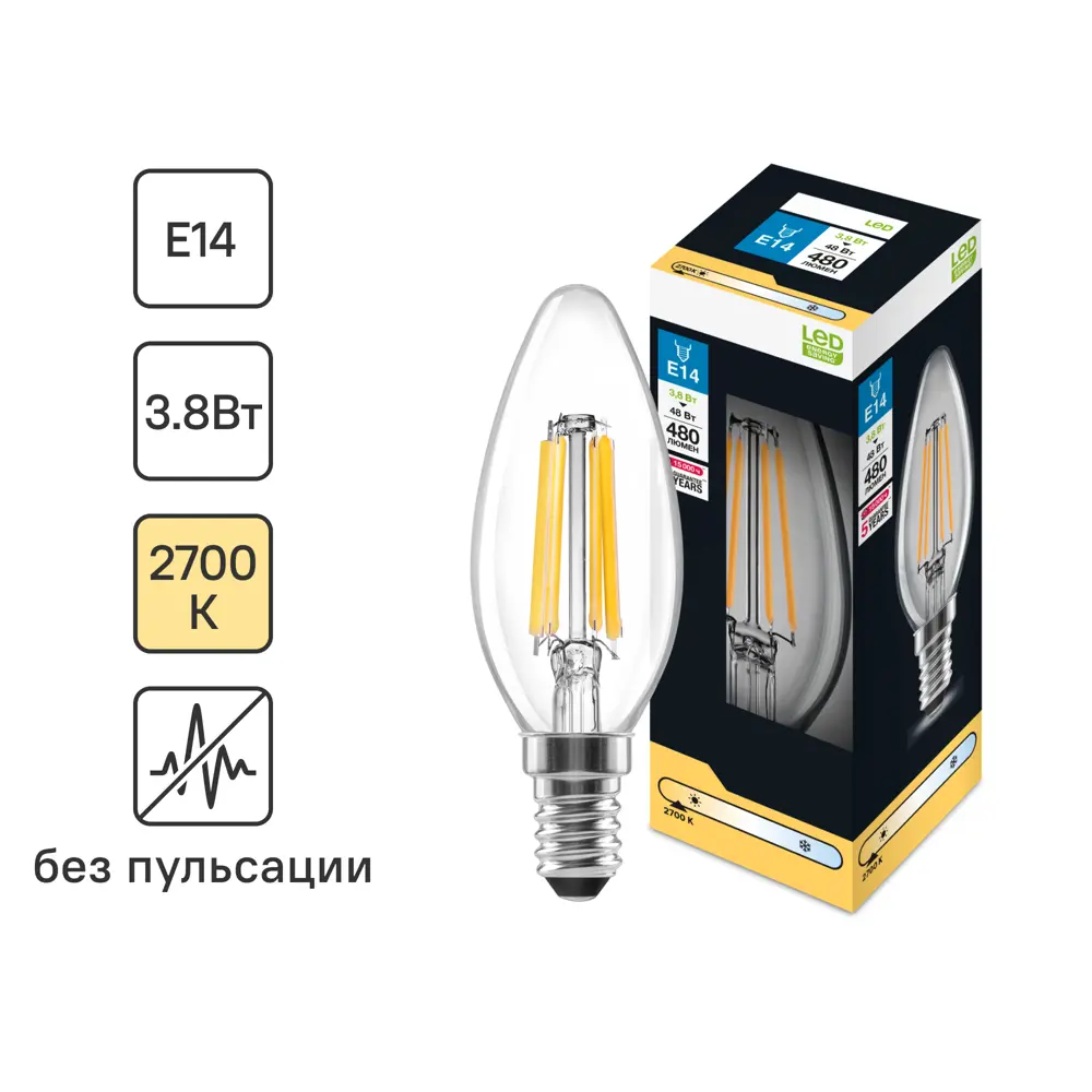 Лампочка филаментная E14 3.8 Вт теплый белый свет 89445871 STLM-2060432 Santreyd 
