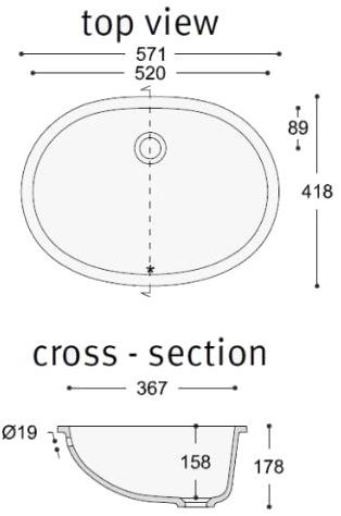 810, 815, 820 Подвесная раковина настенная овальная Corian® Design  белая  - Вид №5