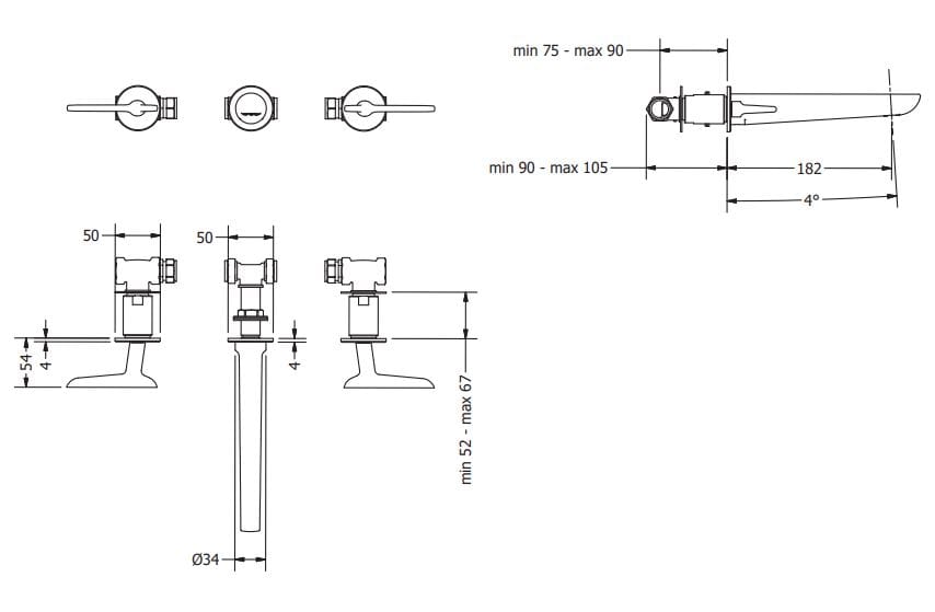 Настенный смеситель для раковины с 3 отверстиями CROSSWATER FOILE ARCH-00037935 - Вид №5