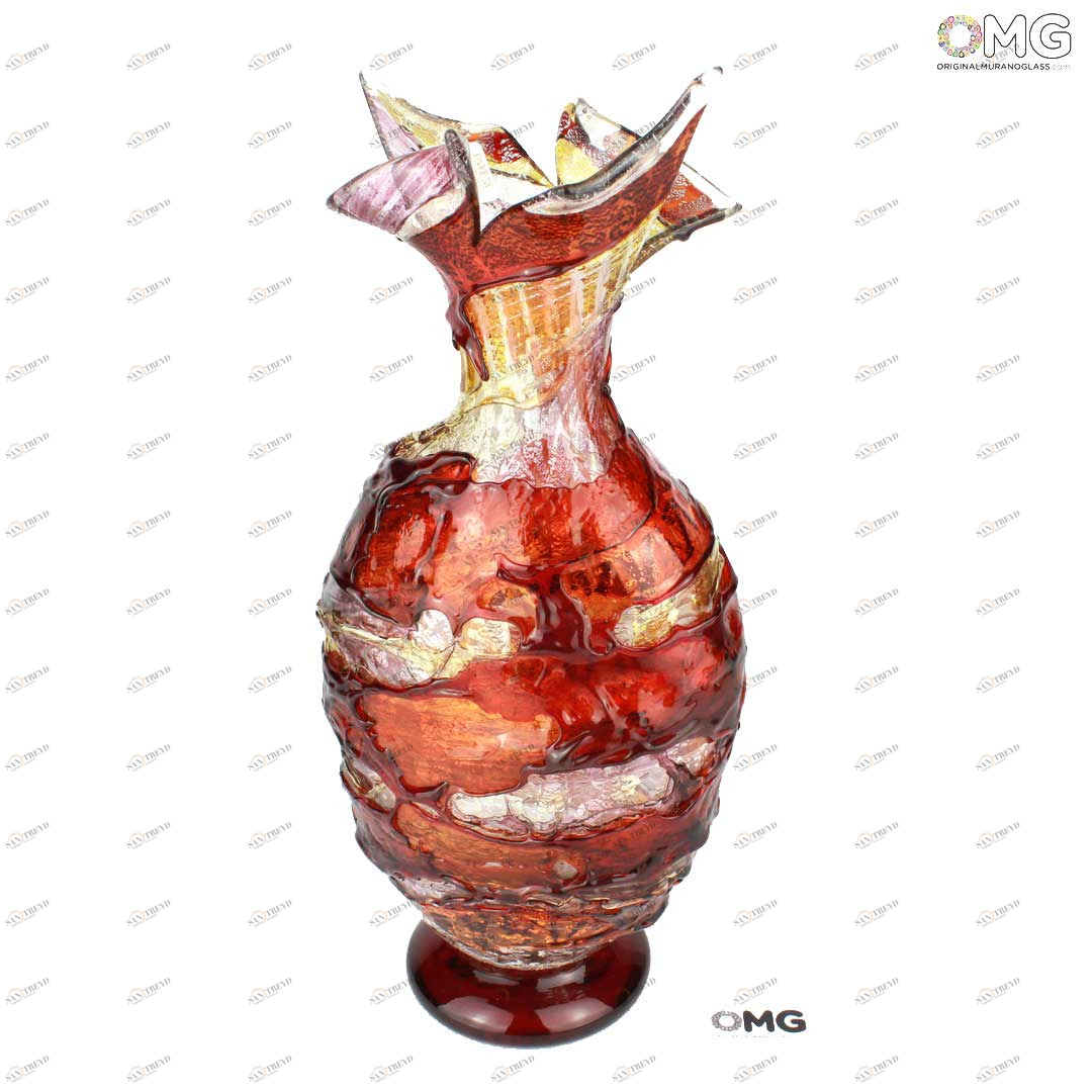1830 ORIGINALMURANOGLASS Ваза Страсть - красно-розовая с заостренными краями - муранское стекло 13 см 