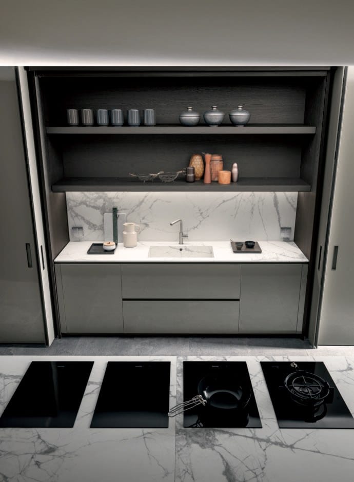 Линейная выдвижная кухня из дуба с островом MODULNOVA Frame ARCH-00124792 - Вид №2