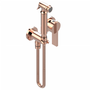 U2A-5840/MBG Комплект для душа, включающий смеситель, армированный шланг 1 м 25 см, ручной душ с курковым распылителем, выход из стены и предохранительный запорный клапан Thg-paris Le 11 Розовое золото