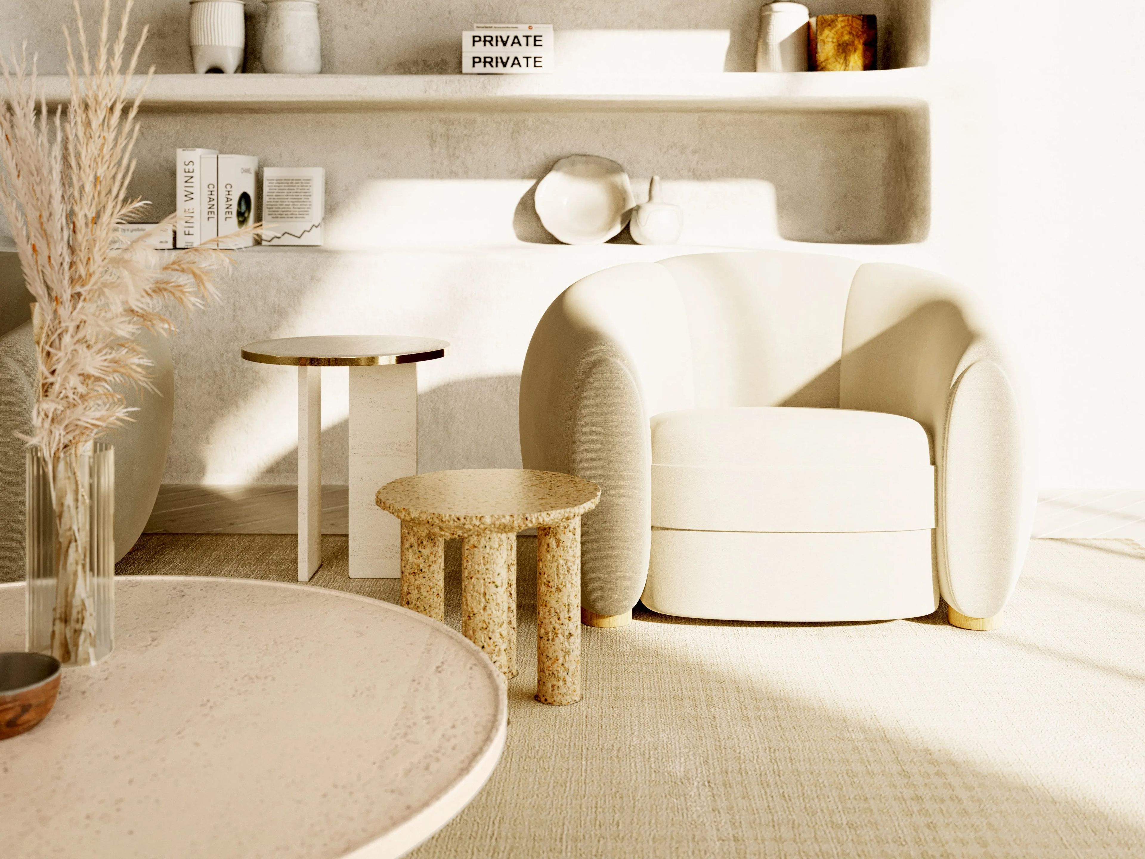 Травертин круглый низкий журнальный столик Davani Purity ARCH-00088427 - Вид №2