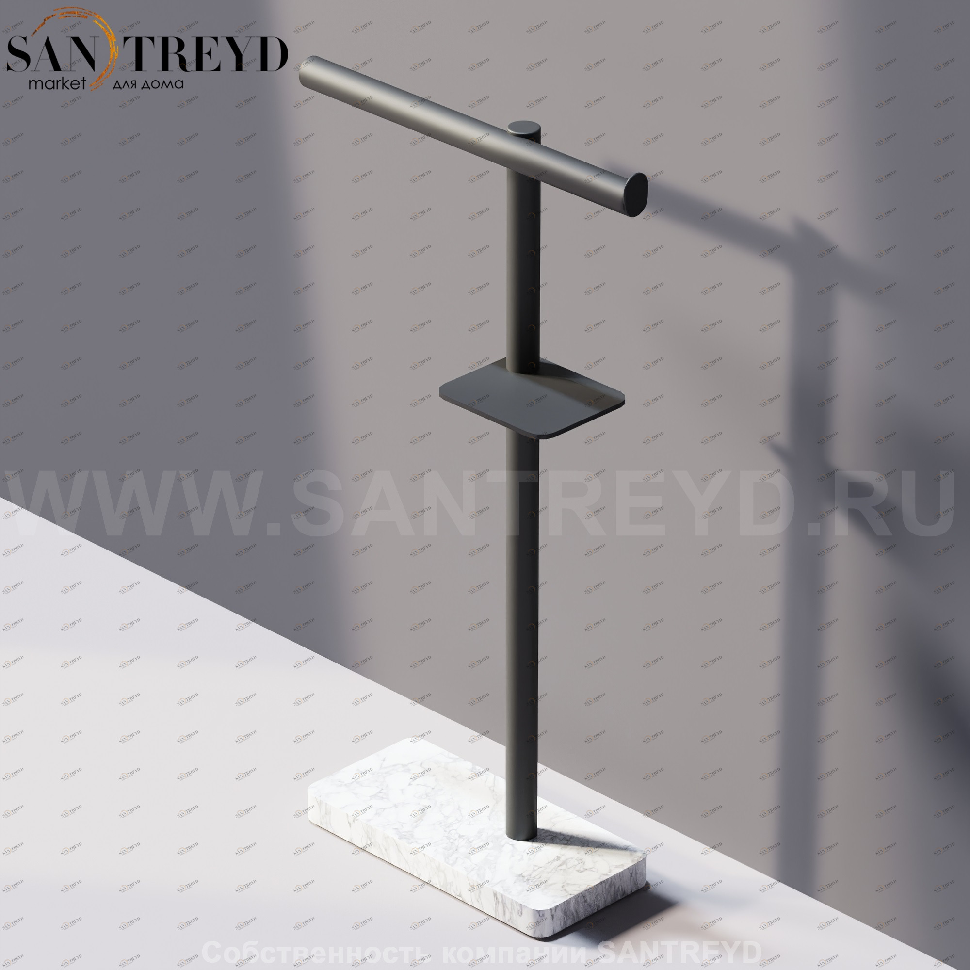 Agape DOT LINE Конструкция с функцией полотенцедержателя, держателя туалетной бумаги и мыльницы черная на подставке из белого мрамора ADTL0463.NZ ADTL0463NZ