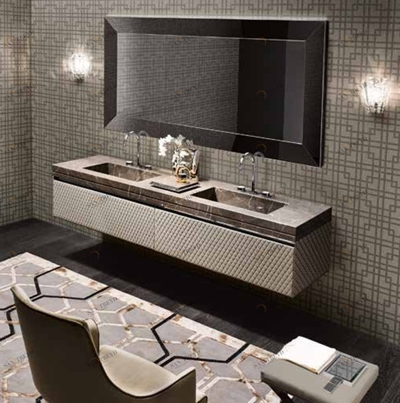Комбинация ванной комнаты F02 в отделке MARMO bronzo amani и экокожи agata MILLDUE FOUR SEASONS FOURSEASONS02
