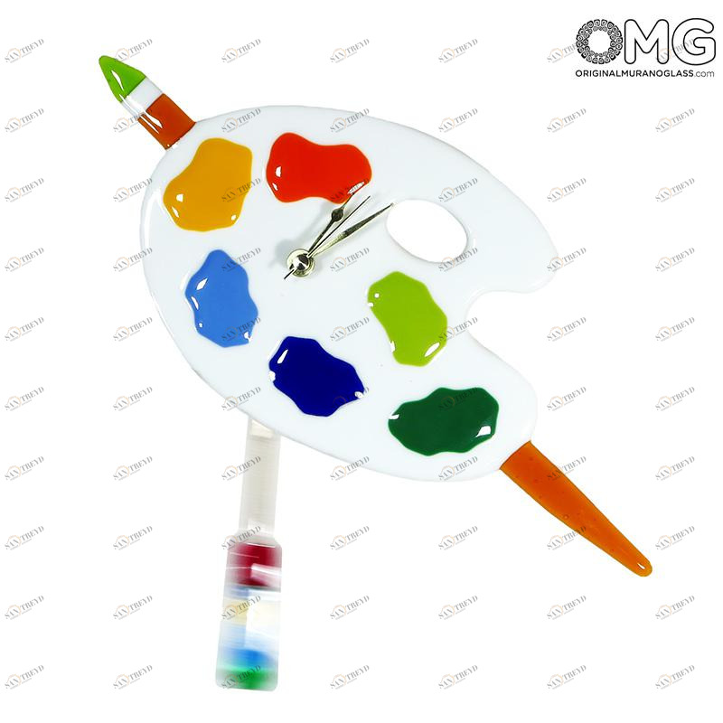 2407 ORIGINALMURANOGLASS Настенные часы с маятником Палитра - муранское стекло 25 см 