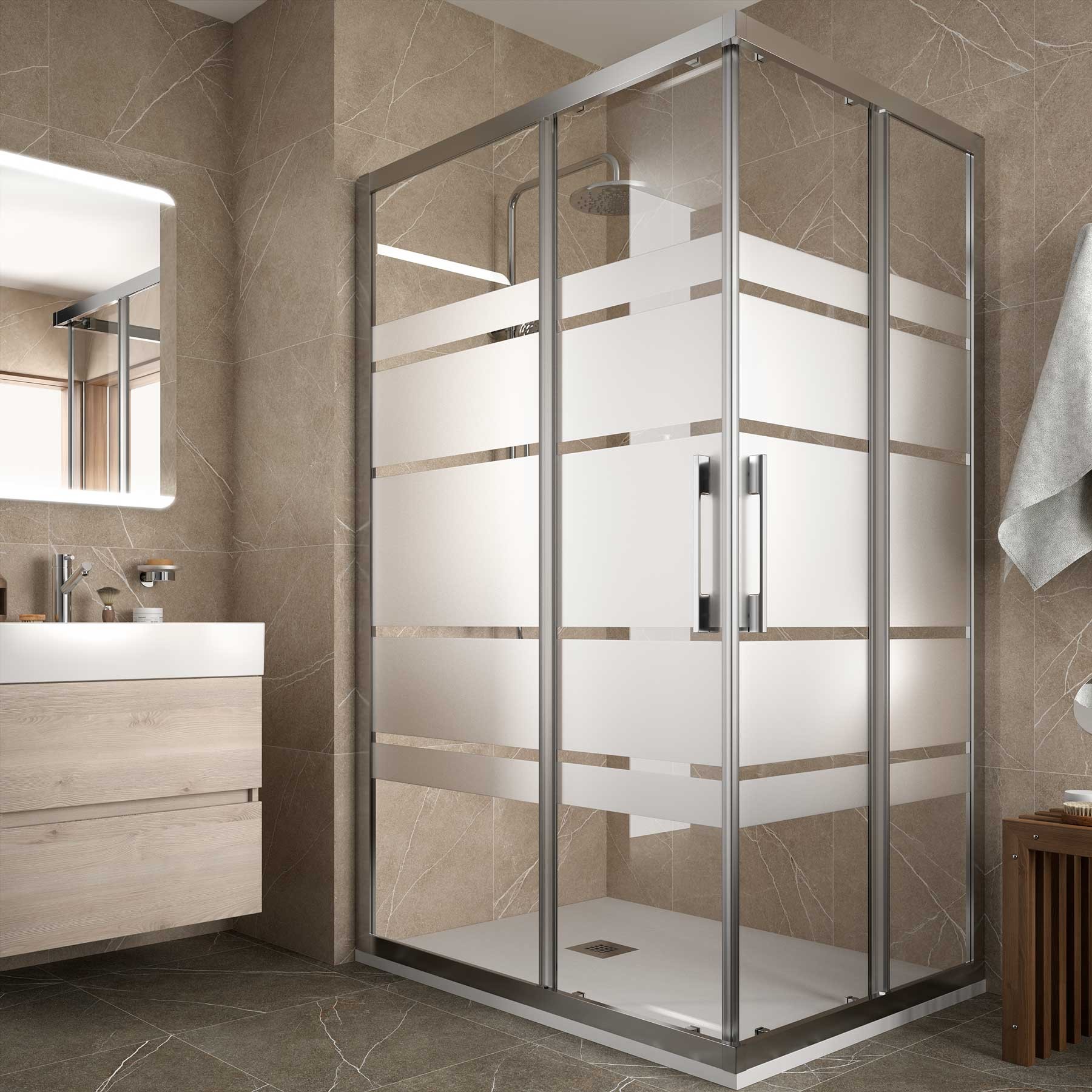 82405 SALGAR Душевая перегородка CLEAR угловая прямоугольная с 2D и 2FS ROAD Screen Print до 700 - 1200 x 1950 мм