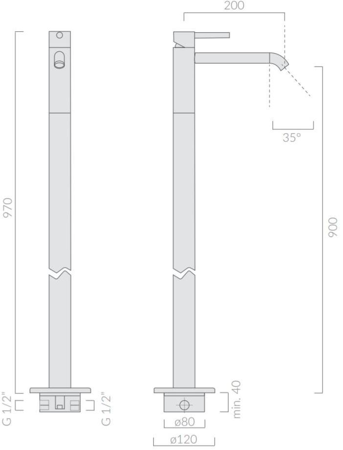 GALASSIA Смеситель для умывальника, однорычажный, напольный Meg11 5542 - Вид №1