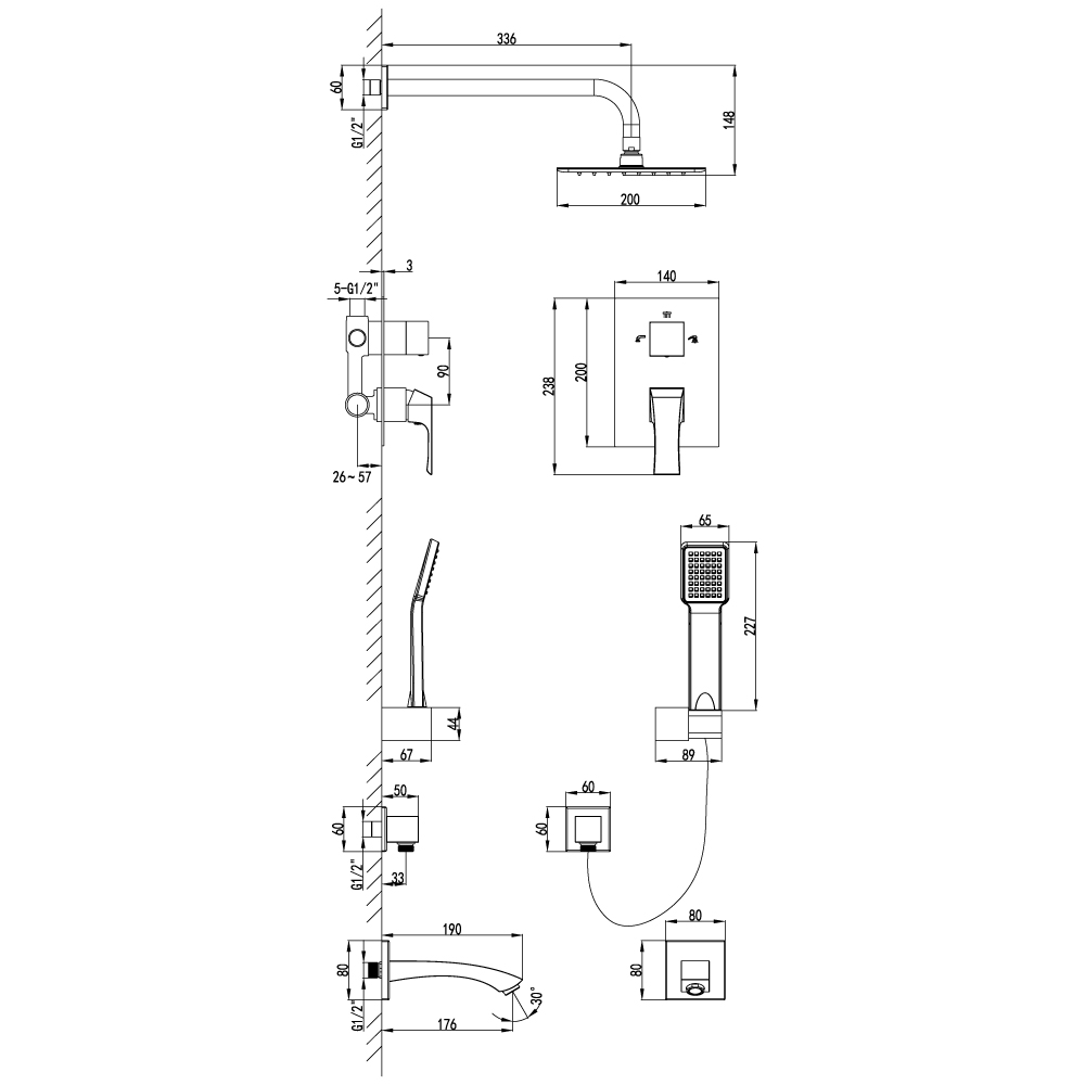LM4522C Смеситель Unit для ванны и душа, встраиваемый LEMARK UNIT - Вид №1