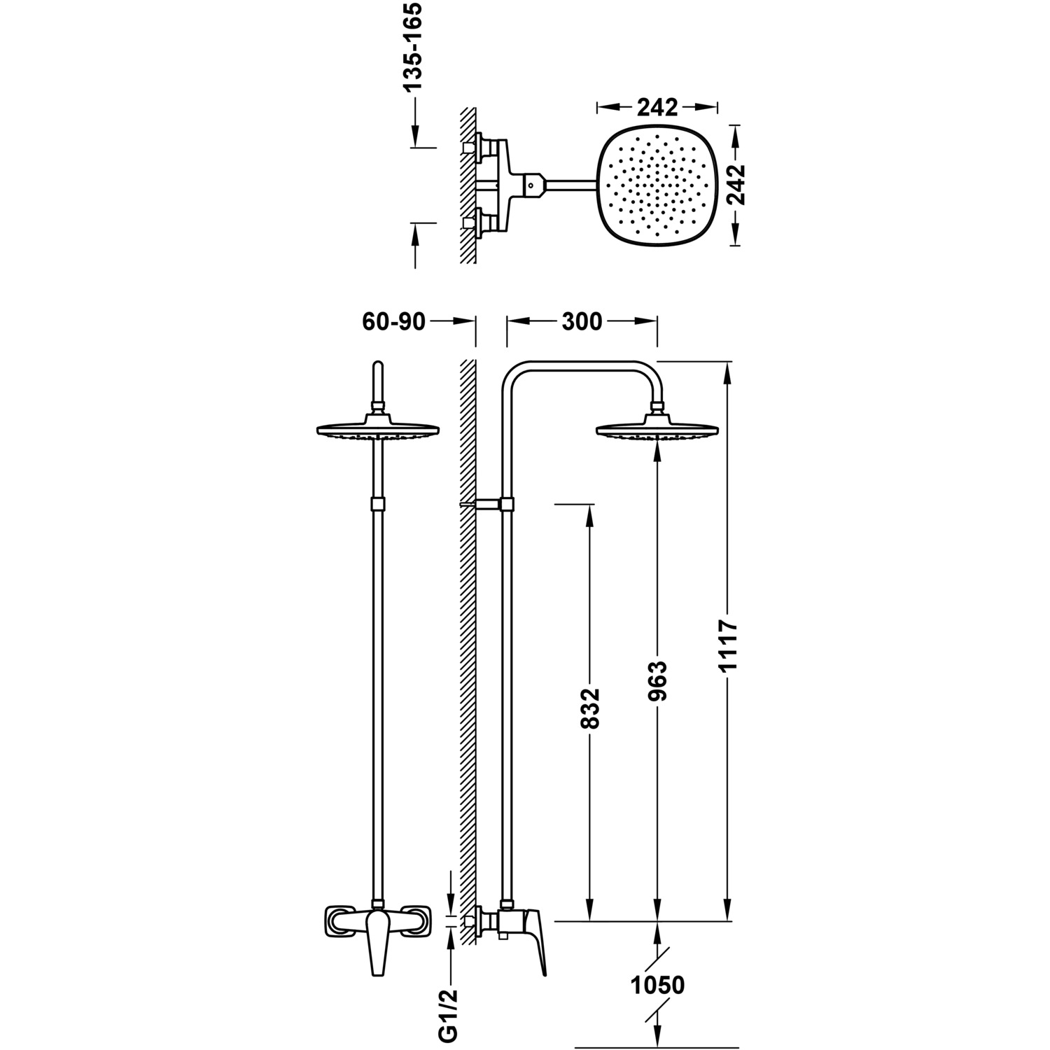 Набор настенных смесителей для душа CANIGÓ PLUS с односторонней установкой и одной ручкой -21899501 TRES Canigo - Вид №1