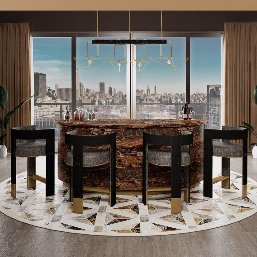 Porustudio Табурет высокий, обитый тканью, с подставкой для ног Brooklyn sun-id-1436909 - Вид №4