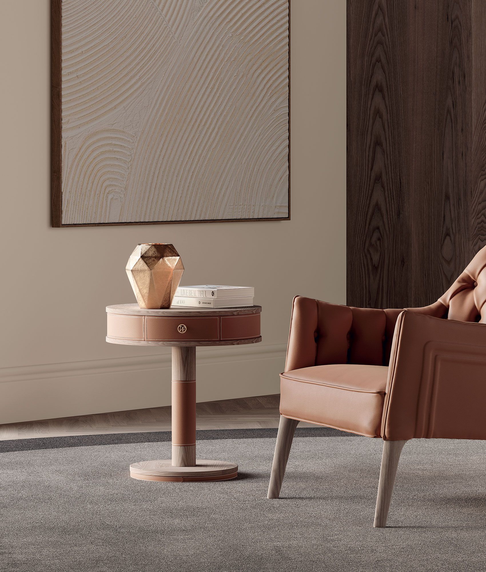 Круглый деревянный и кожаный журнальный столик Vittoria Frigerio Salis ARCH-00122238 - Вид №3