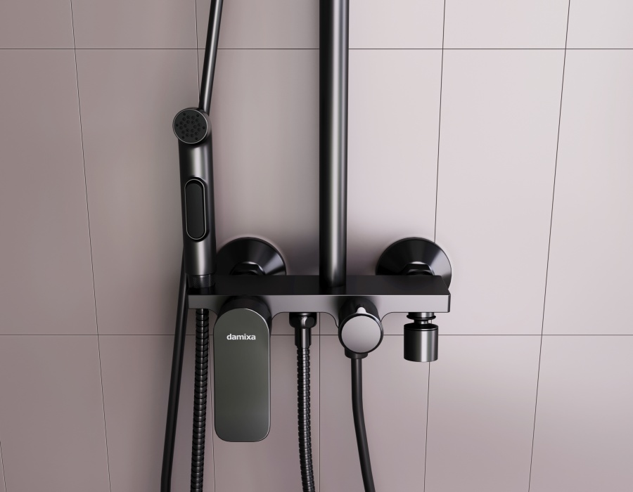 DX220910300 душевая система со смесителем-полкой: верхний душ 230мм ручной душ 120мм 1 реж Damixa Apollo - Вид №3
