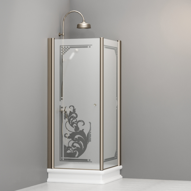 9160P3 Душевая кабина DX с распашной дверью и фиксированной боковой частью для душевого поддона квадрат 80x80, цвет Бронзовый Kerasan RETRO Италия 