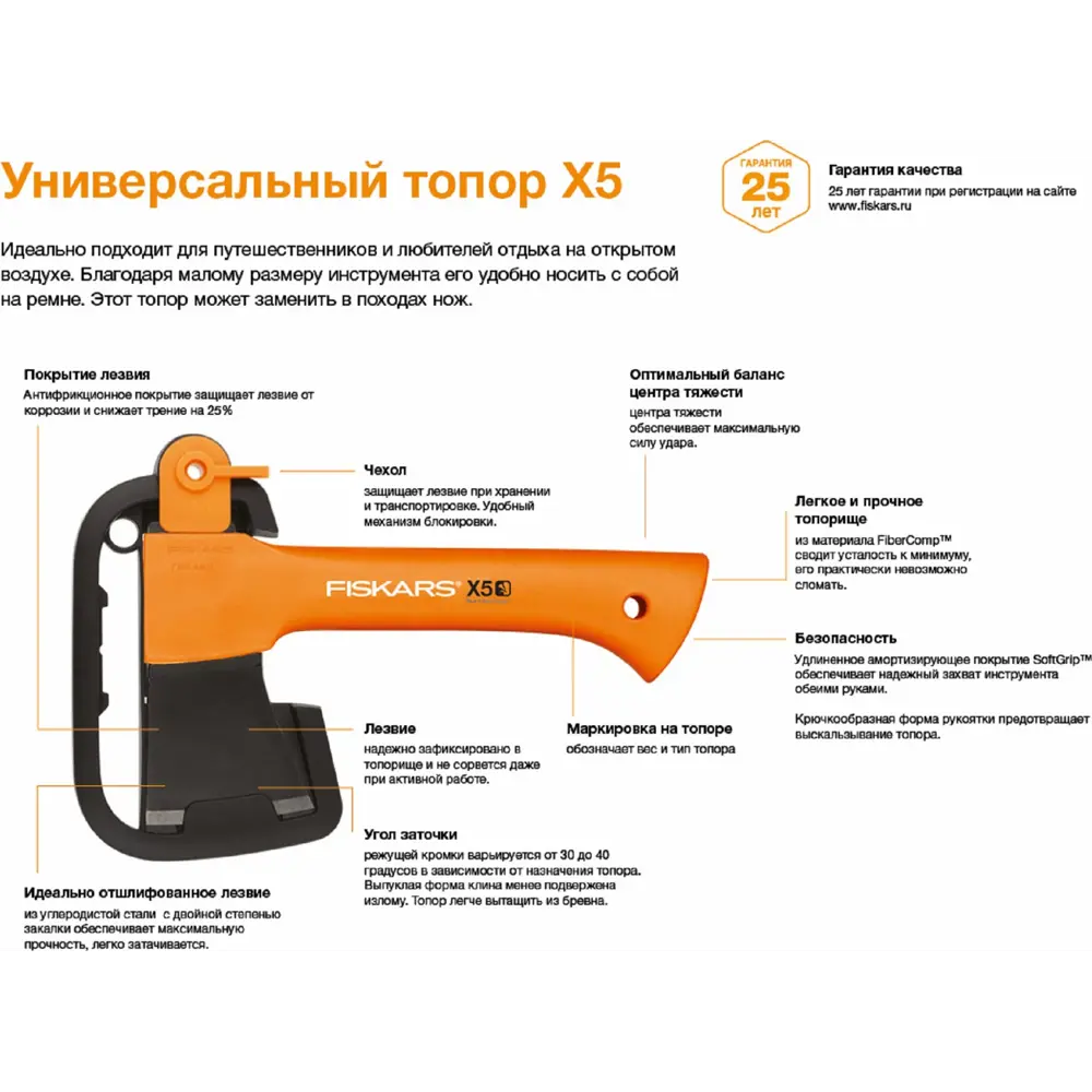 Набор для кемпинга Fiskars топор Х5, пила, нож STLM-2154048 - Вид №2