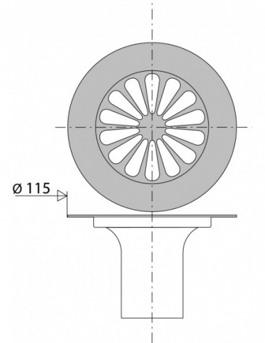037000 000 00  Решетка для душевого желоба с горизонтальным или вертикальным выпуском, в комплекте трубка гидрозатвора, Д. 115 мм, нержавеющая сталь Valentin Сталь  - Вид №2