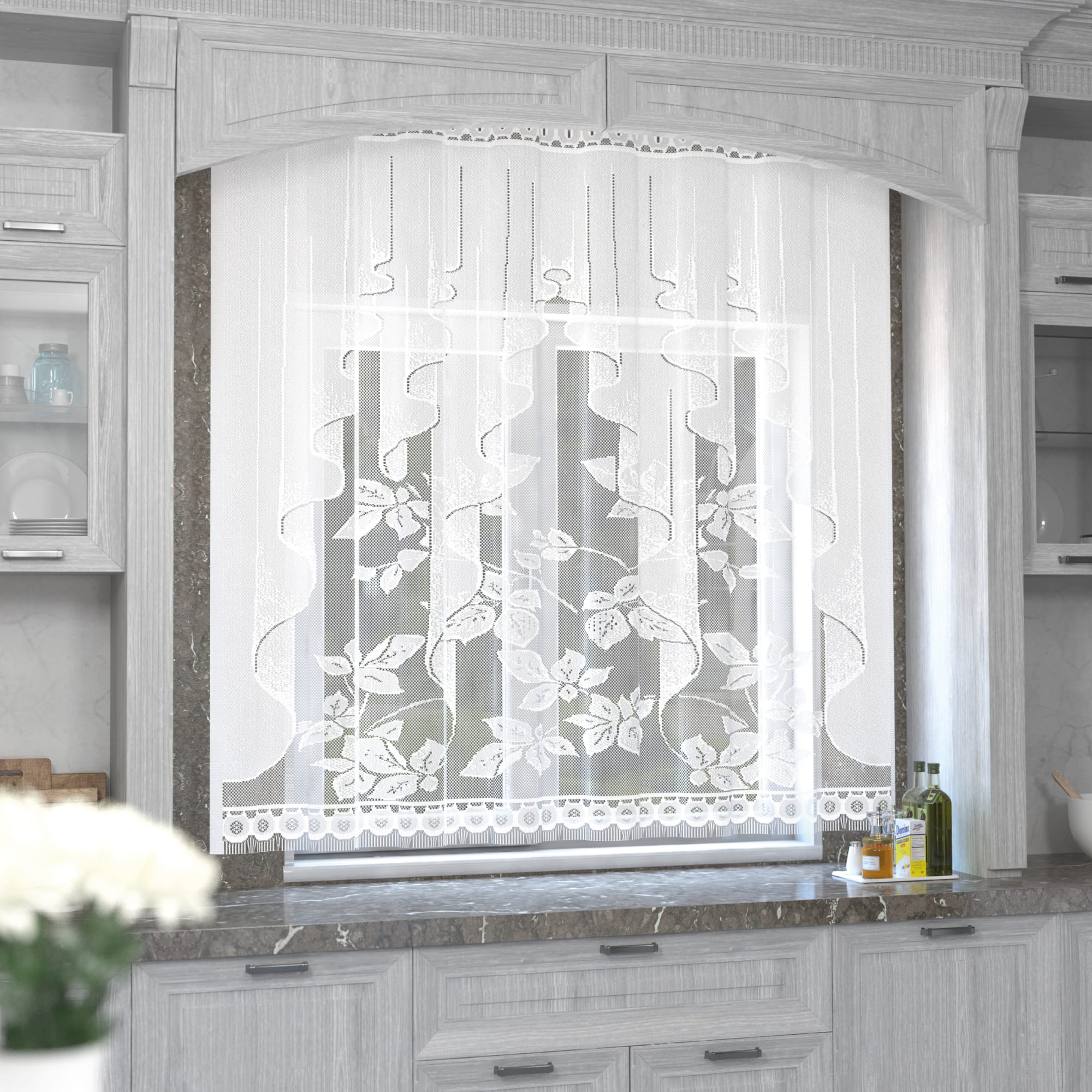 13759884 Занавеска для кухни «Листопад», 170х160 см, жаккард, цвет белый Santreyd  - Вид №7