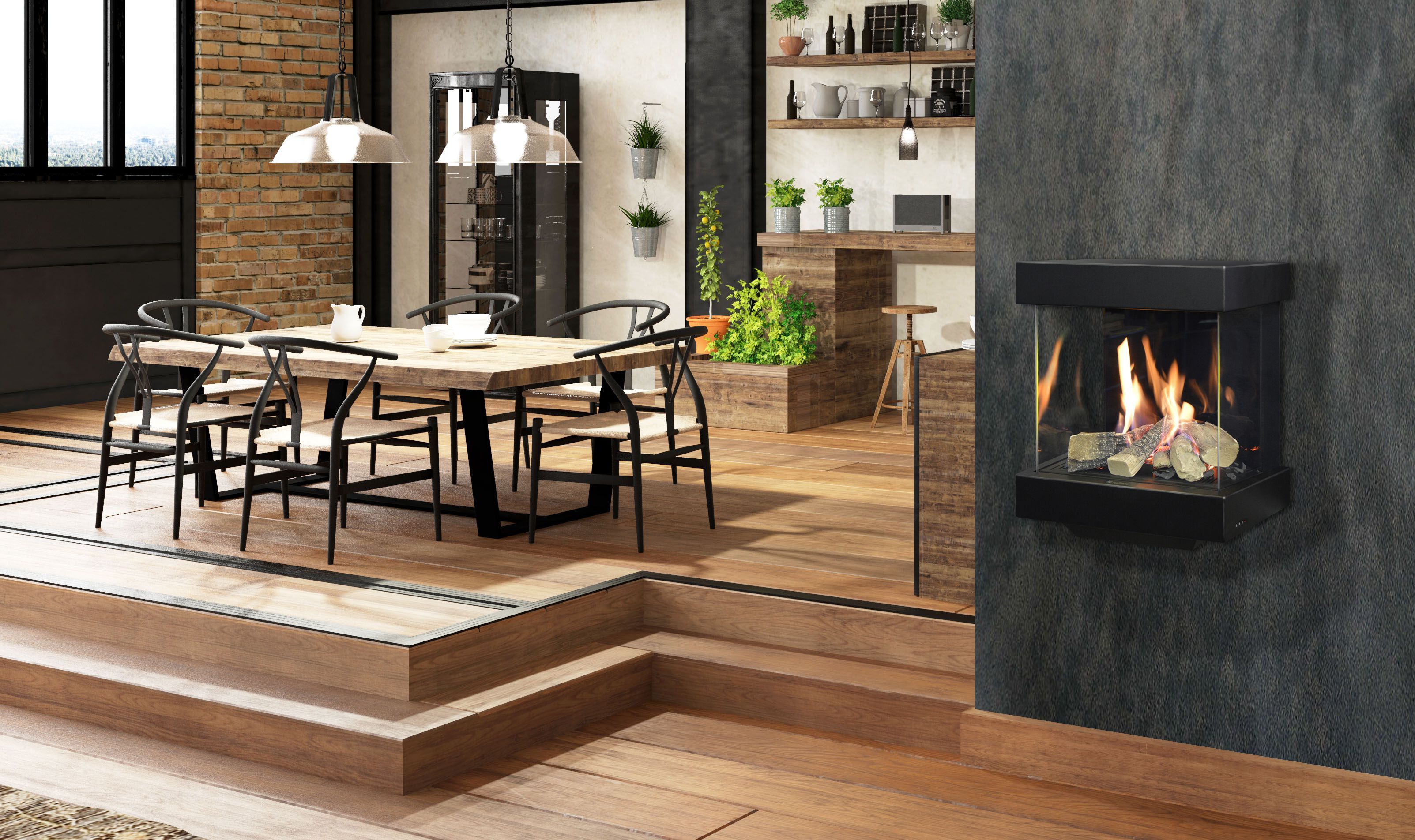 Настенный газовый камин с тройным фасадом ITALKERO SORRENTO ARCH-00141284 - Вид №6