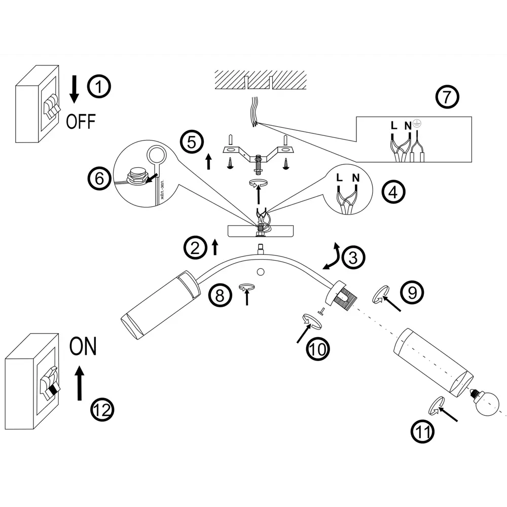 Потолочная люстра Люпин КС30098/6C, 6 ламп, 18 м², цвет белый/чёрный КЛЮЧНИК STLM-2009233 - Вид №11