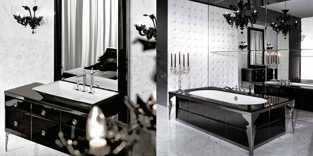 Комбинация ванной комнаты M05 в отделке VETRO extrachiaro nero MILLDUE MAJESTIC MAJESTIC05 - Вид №1