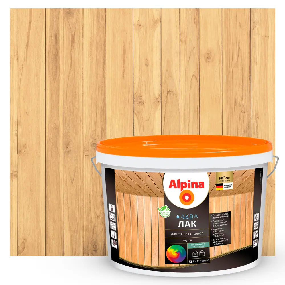 Лак для стен акриловый Alpina Аква-лак цвет прозрачный полуматовый 10 л STLM-2161658