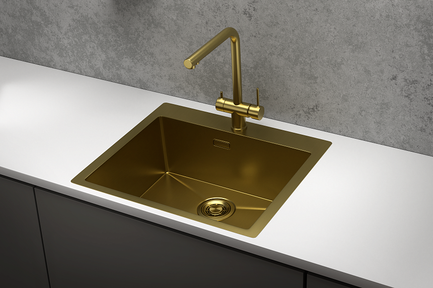 5951, ЗОЛОТО САТИН, стальная кухонная мойка GRANULA 5951-ST340