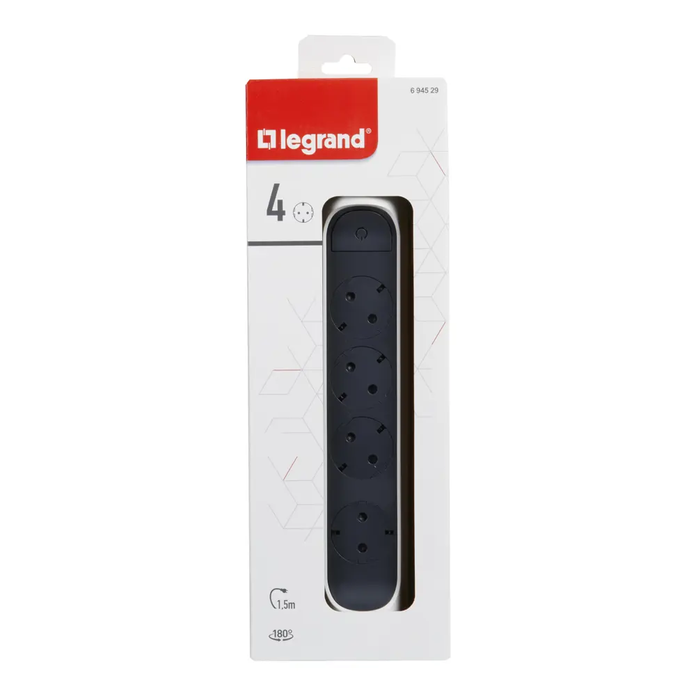 Удлинитель бытовой Legrand Комфорт 4 розетки с заземлением 3x1.5 мм 1.5 м 3680 Вт цвет черно-белый 87583272 STLM-2040947  - Вид №4