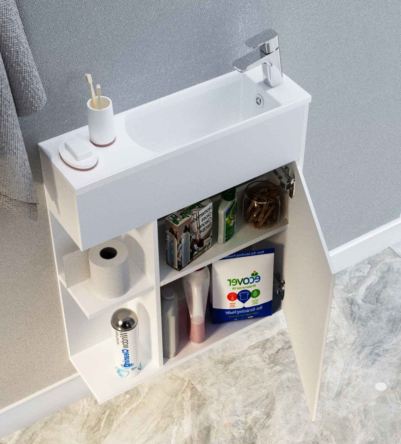 У94717 Тумба с раковиной Stretto 60П 1д. Белый глянец 1 Marka Stretto  - Вид №5