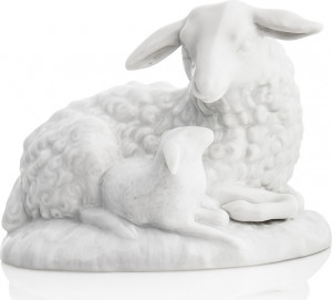 10532020 Meissen Фигурка 5см "Овца с ягненком" Фарфор