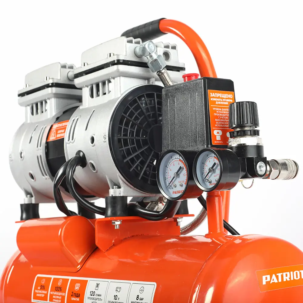 Компрессор безмасляный Patriot WO 10-120, 10 л 120 л/мин 0.65 кВт 83847508 STLM-2042828  - Вид №4
