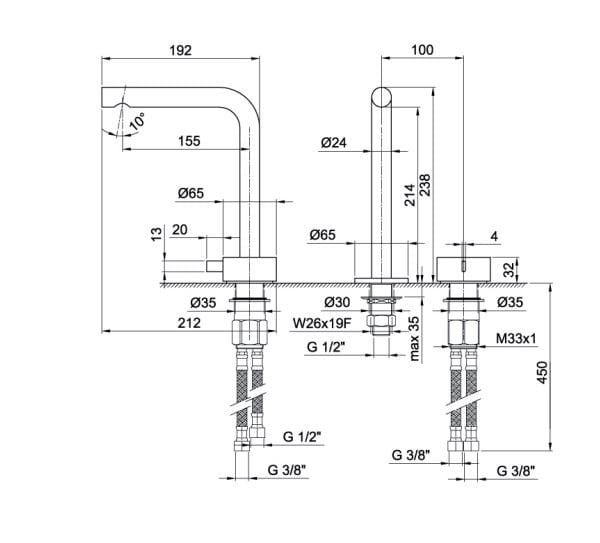 Смеситель для раковины с 2 отверстиями ABOUTWATER AF/21 ARCH-00068557 - Вид №2