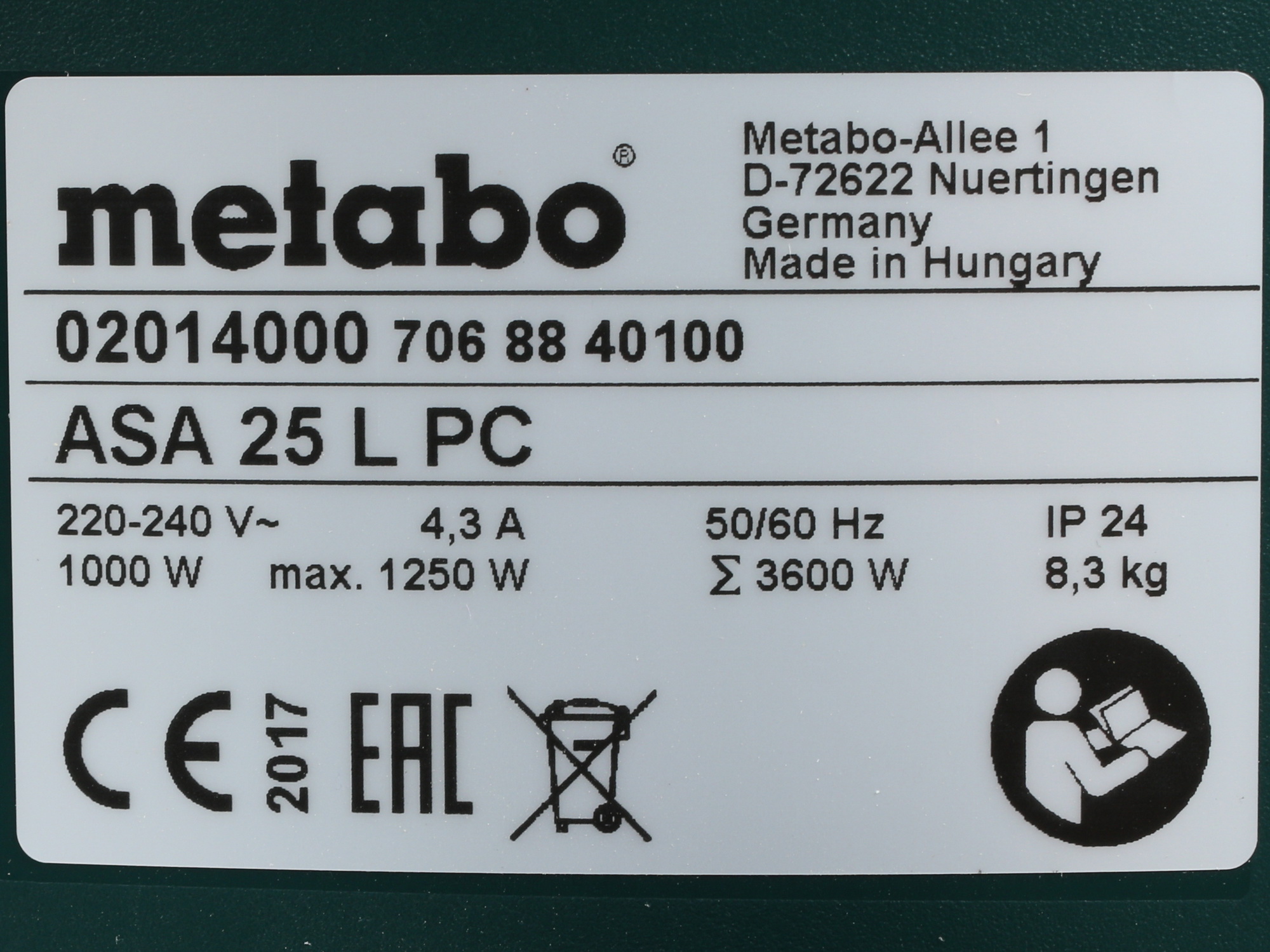 Строительный пылесос  Metabo ASA 25 L PC 1099142 STDN-0145751 - Вид №6