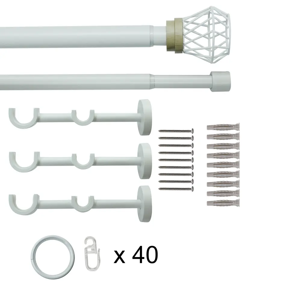 Настенный карниз раздвижной двухрядный Тулис d25/28 200-360 см металл цвет белый KREAFORTA STLM-2171475 - Вид №1
