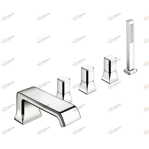 CRIIT121 Смеситель для ванны, устанавливаемый на палубе, 5 отверстий, с переключателем, изливом, выдвижным металлическим ручным душем с защитой от известкового налета и FOLLOW ME Cristina Rubinetterie 
