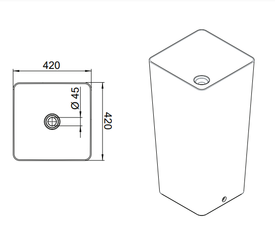 L506T0R0VP100 Раковина напольная ELITE SQUARE 420х420х870 мм без отверстия под смеситель Белый глянцевый AeT ITALIA