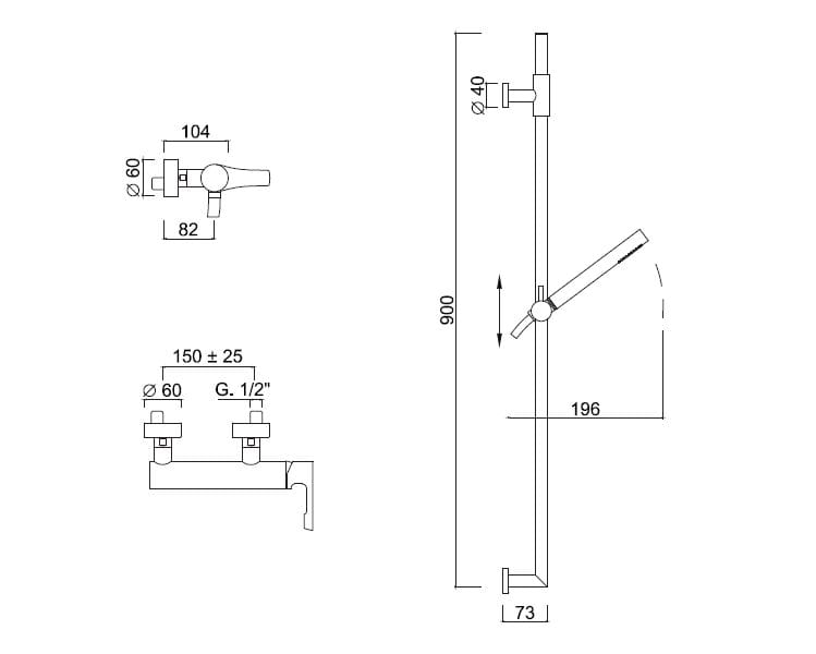 Однорычажный открытый смеситель для душа с ручным душем Rubinetteria Giulini Ego ARCH-00044399 - Вид №1