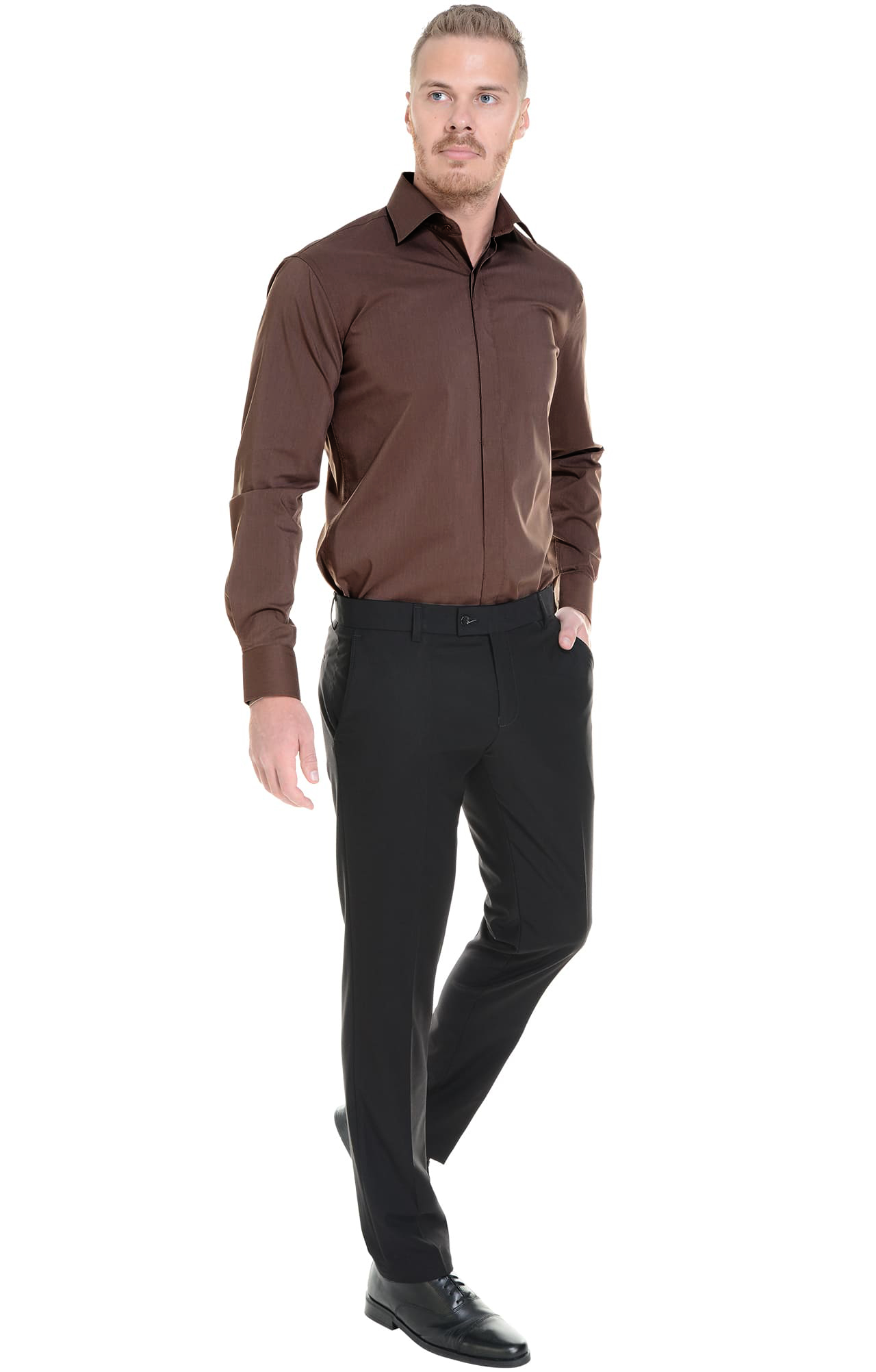 62449 Рубашка мужская  chocolate El-Risto  Корпоративная одежда  размер 39/176-182  - Вид №6